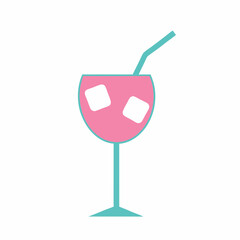Colorful line art of a tropical drink in a margarita glass with lime and ice , in a minimalist style on transparent background.