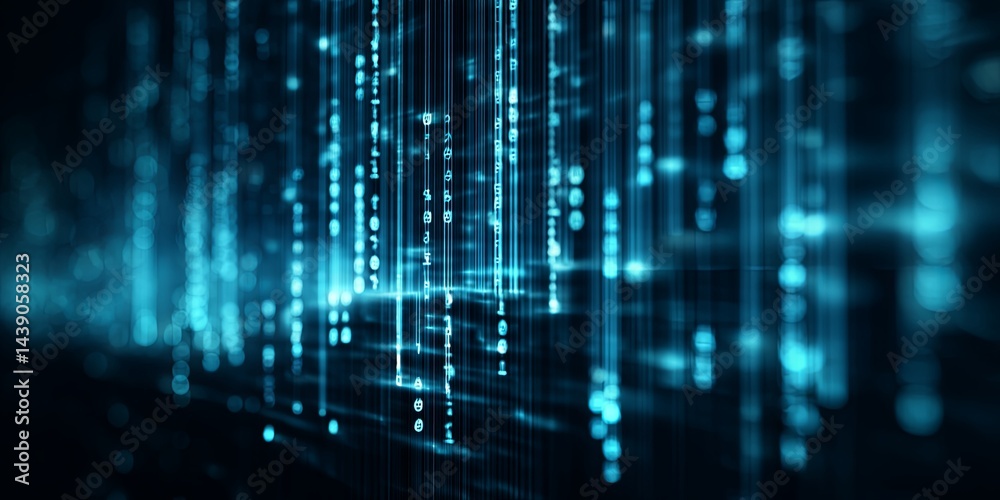 Aufkleber Abstract Digital Background with Blue Lines and Binary Code Streams Representing Data Flow and High-Tech Visuals for Technology and Innovation Concepts