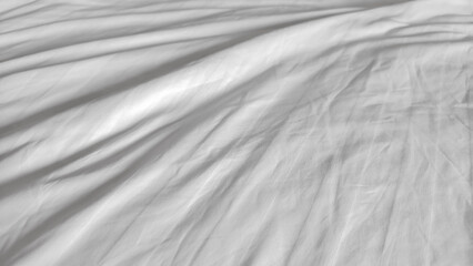 White and wrinkled bed sheet wave background. close up wave fabric.