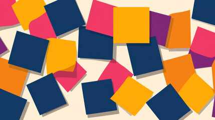 Colorful sticky notes scattered on light background create vibrant and dynamic composition. mix of shapes and colors evokes creativity and organization, perfect for brainstorming sessions