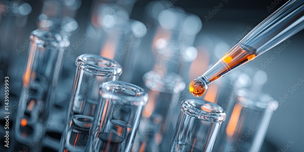 Poster laboratory test tubes with pipette in scientific research environment for chemistry experimentation 