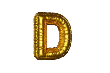 gold Metal Balloon English Alphabet Letter D white background. 3d Rendering
