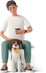 Man sitting with dog and cup of coffee