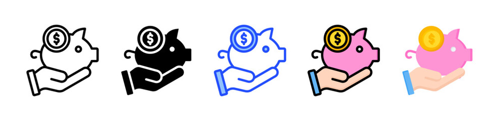 Piggy Bank Icon Collection With Multiple Styles