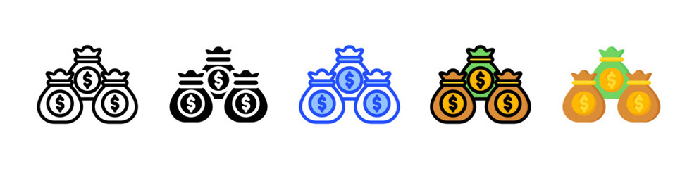 Money Bag Icon Collection With Multiple Styles
