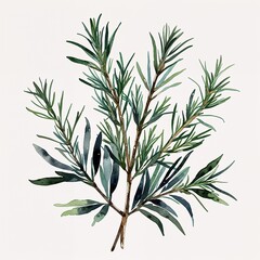 Fototapeta premium Black rosemary leaf watercolor art painting design on plain white background illustration