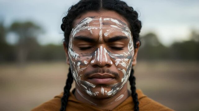 Portrait of Indigenous Australian Man with Traditional Face Paint