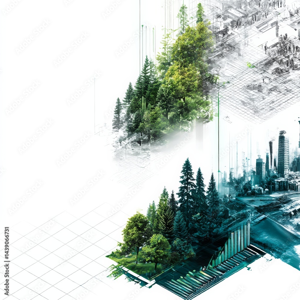 Aufkleber balancing act: an artistic interpretation of urban development harmonized with preserved nature and 