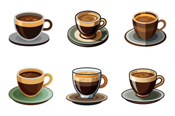 Obraz premium Collection of beautifully stylized coffee cups and saucers in vector format