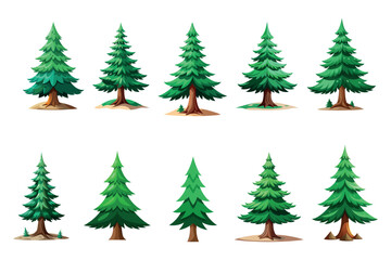 Obraz premium Stylized cartoon forest trees vector collection for game and illustration design
