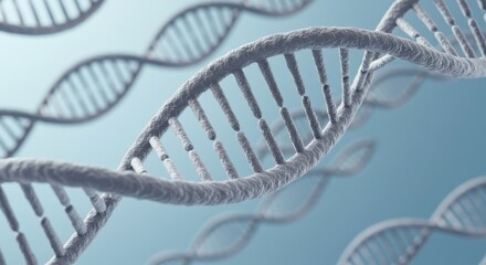 Close-up of multiple dna strands against a light blue background