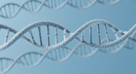 Close-up of multiple dna double helix strands on blue background