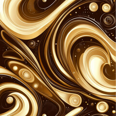 Elegant abstract pattern featuring swirling golden and brown tones, creating sense of movement and depth. This design evokes luxurious and dynamic atmosphere, perfect for various creative projects