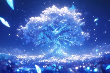 Fototapeta premium Glowing Blue Fantasy Tree Night.