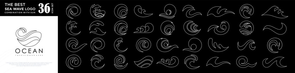 Fototapeta premium Water wave logo design. Wave shapes collection. Set of sea wave logo in white . vector illustration