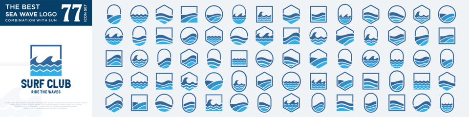 Water wave logo design. Wave shapes collection. Set of sea wave logo in blue . vector illustration