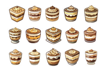 Collection of Delicious Layered Dessert Cups with Various Toppings and Textures