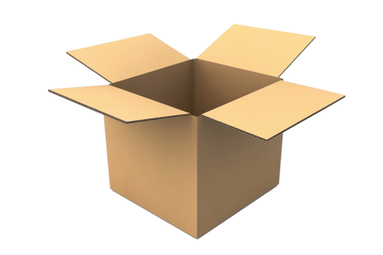  PNG transparent background image of an open cardboard box, empty inside, suitable for logistics or packaging design display.