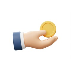 Cartoon Hand Receiving a Golden Coin: 3D Render of a Business Transaction or Donation