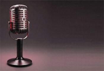 Retro Microphone, 3d rendering with Stage Lights. Musical concert or music festival copy space poster and banner. Let's sing! enjoyment and amusement icon.