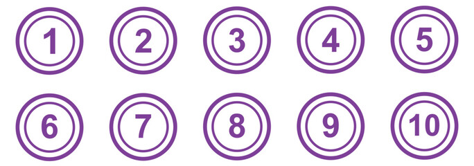Simple number icon with round circle. 1 to 10 number symbol vector. 
