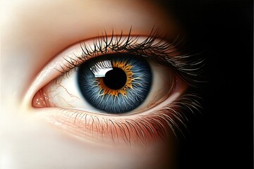 Fototapeta premium Closeup of a tired eye reflecting computer screen home office digital art intimate view