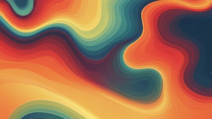Abstract background featuring smooth, layered gradient waves in orange, yellow, blue, and teal hues.