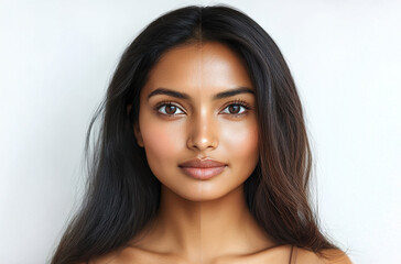 Naklejka premium The two images show a woman's face with different makeup styles. The first image has a more natural look, while the second image has a more dramatic, bold look