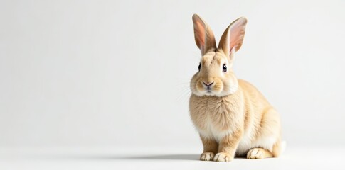 Obraz premium Beautiful rabbit with soft fur sitting gracefully on white backdrop, breed, fluffy, purebred