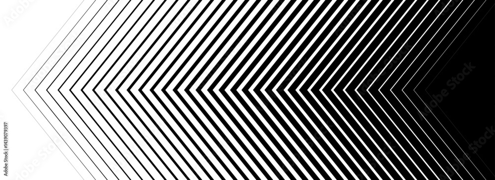Aufkleber Black line arrow background. Repeating triangle gradation pattern backdrop. Fading halftone stripe gradient texture. Thin to thick speed line concept for overlay, poster, print, cover, banner. Vector
