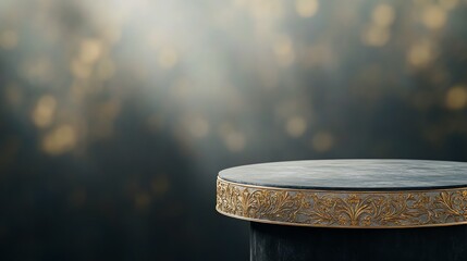 Fototapeta premium Elegant Product Display Podium with Golden Ornament and Blurred Background