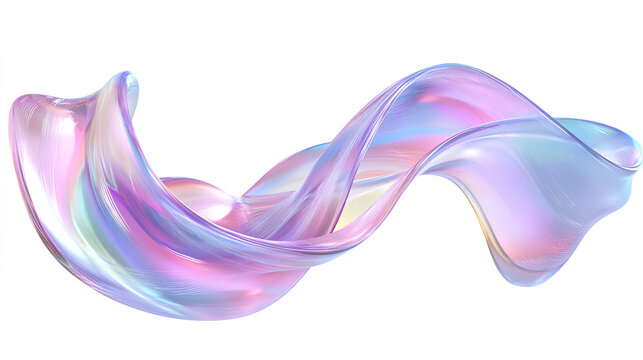 3d abstract liquid glass transparent clear ribbon wave line render. Chromatic fluid flow curve shape with holographic gradient texture, dispersion light. Flying glossy design element 