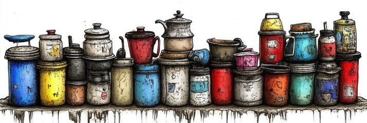 Row of vintage containers