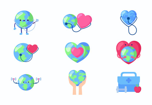 Blue And Pink World Heart Health Awareness Icons Set