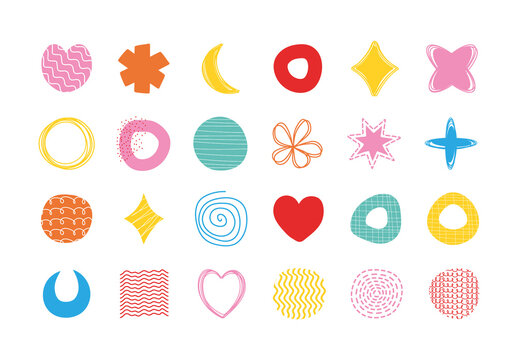 Colorful Fun Abstract Hand Drawn Shapes Illustration Set
