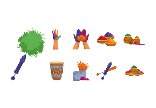 Colorful Traditional Holi Festival Party Illustration Set