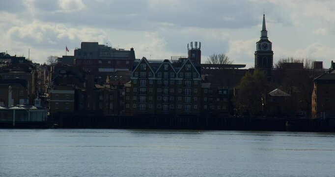 Shot of Gravesend waterfront on the Thames estuary taken from Tilbury