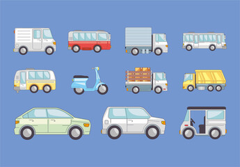 Colorful Urban Transportation Vehicles Illustration Set