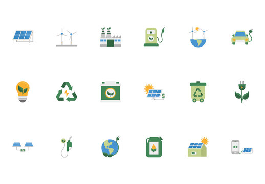 Colorful Modern Solar Renewable Energy Icons Set