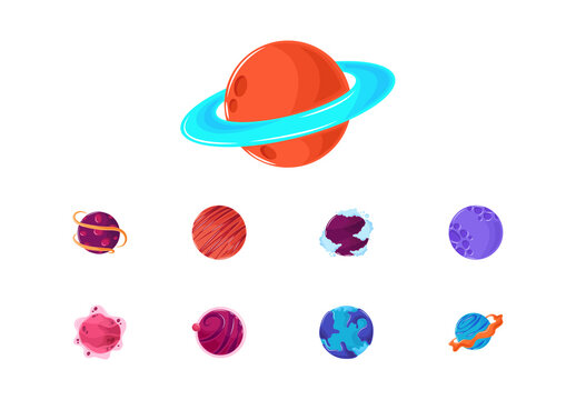 Colorful Fantasy Outer Space Planets Illustration Set