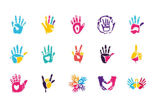 Colorful Abstract Creative Handprint Art Icons Set