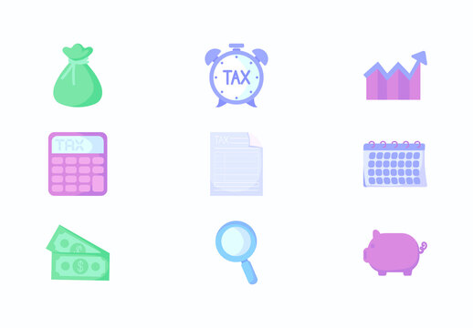 Purple And Green Financial Tax Business Icons Set