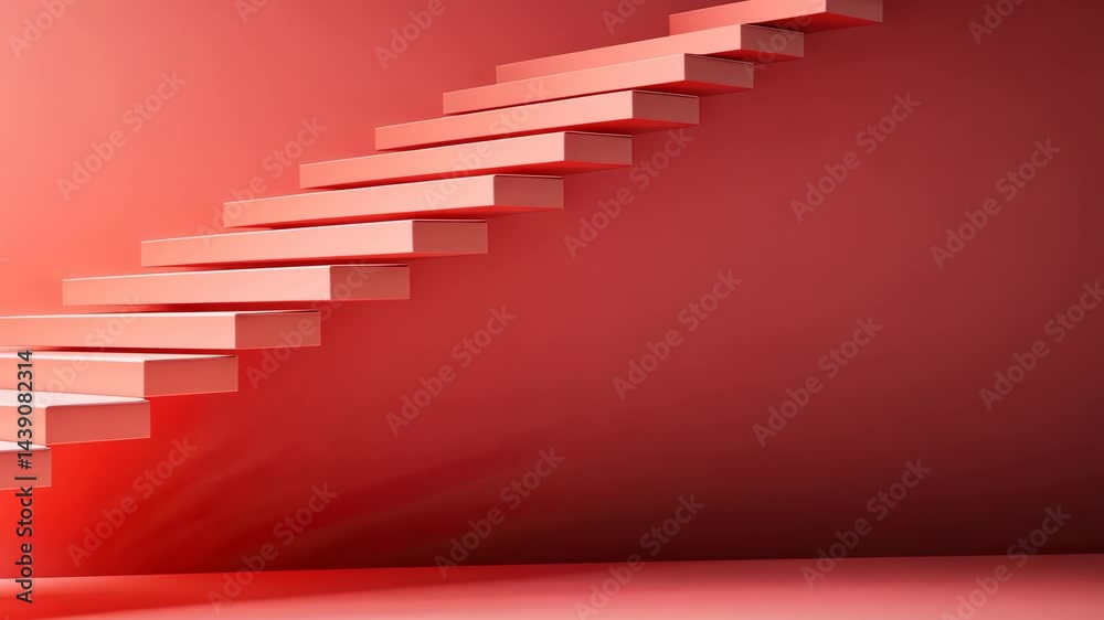 Poster modern minimalist red staircase with dynamic shadow patterns in motion
