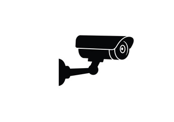 CCTV Silhouette. A black silhouette image of a CCTV camera, also referred to as a security or surveillance camera, with distinct lens and mounting details. Vector clipart illustration design.