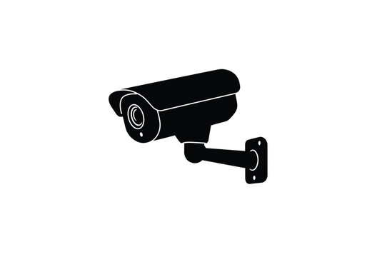 CCTV Camera Silhouette. A black silhouette image of a CCTV camera, referred to as a security camera or surveillance camera, used for monitoring and safety purposes. Vector clipart illustration design.