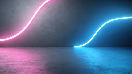 Neon Lights in Concrete Room: Futuristic Interior with Pink and Blue Glow neon light pink blue room