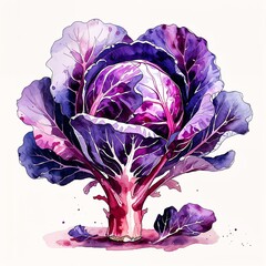 Obraz premium Red cabbage vegetable watercolor art painting design on plain white background illustration