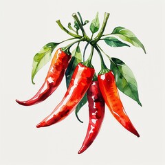 Red chili pepper vegetable watercolor art painting design on plain white background illustration