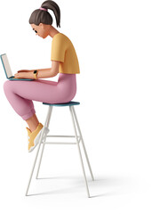 Fototapeta premium Girl sitting on stool with laptop