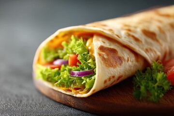 3d rendering of deliciously wrapped shawarma with fresh ingredients beside it
